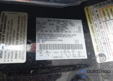 2008 Lincoln Navigator z USA, uszkodzony, nr VIN 5LMFU28528LJ15888